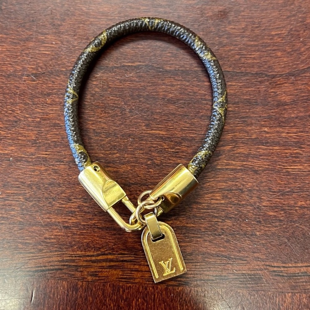 Louis Vuitton Black and Gold Monogram Bracelet
